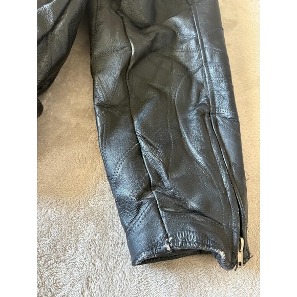 Vintage Flight Path Mens Small Leather Moto Jacket Belted Full Zip 80s - Picture 9 of 10